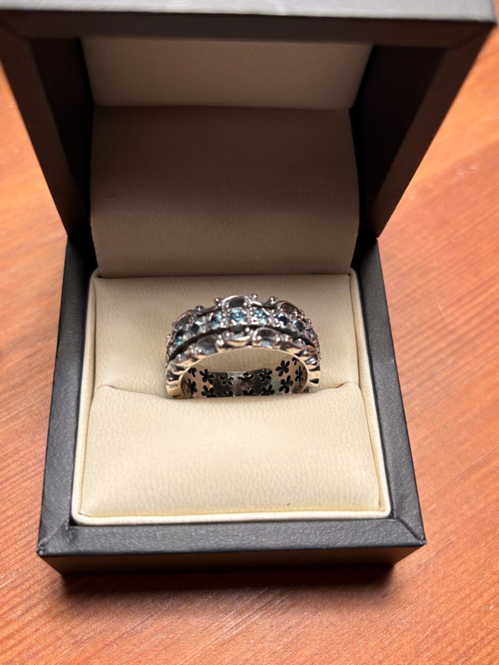 Or Paz Sterling Silver Blue Floral Accent Ring